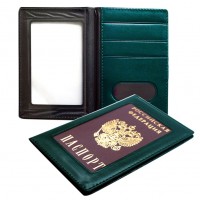 Обложка для паспорта с окошком, т.зелёная, экокожа 7558-5 J.Otten 