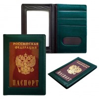 Обложка для паспорта с окошком, т.зелёная, экокожа 7558-5 J.Otten 