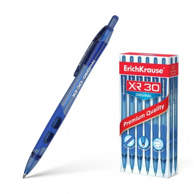 Ручка шариковая 0.7 мм синяя XR-30 автомат, корпус тонированный рез.грип 17721 ERICH KRAUSE