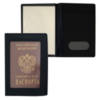 Обложка для паспорта с окошком, ПУ, чёрная 1002 J.Otten 
