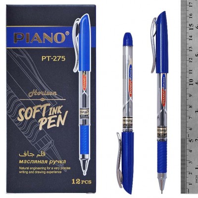 Ручка шариковая 0.5 мм синяя масл. "Piano Horizon", резиновый держатель, прозрачный корпус РТ-275 PI