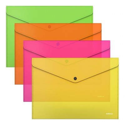 Папка-конверт с кнопкой А4 "Glossy Neon" 0,18мм полупрозр.ассорти 50300 ERICH KRAUSE /1 /12 /0 /240