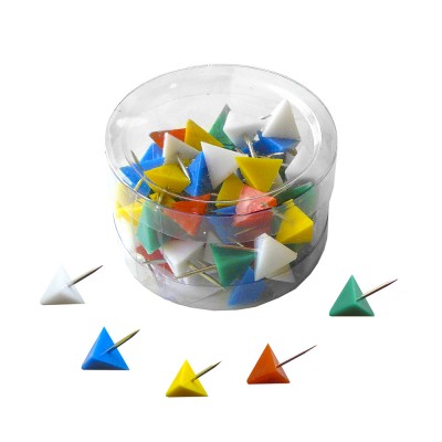 Кнопки силовые 60шт. цветные пирамидки, прозрачная пластиковая банка 1017(486В)