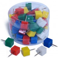 Кнопки силовые 60шт. цветные кубики, прозрачная пластиковая банка 1012(489) 