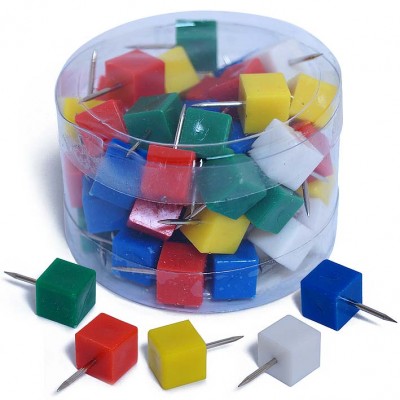 Кнопки силовые 60шт. цветные кубики, прозрачная пластиковая банка 1012(489)