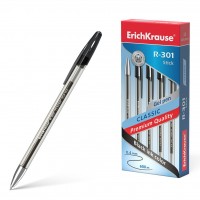 Ручка гелевая 0.5 мм черная R-301 Classic Gel Stick, прозрачный круглый корпус с грип-зоной 53347 ERICH KRAUSE 