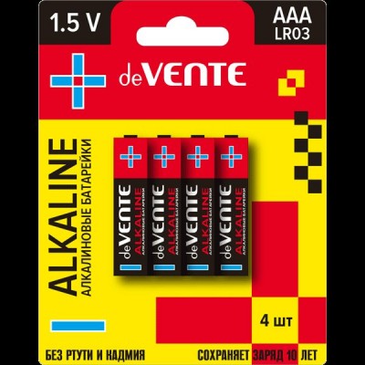 Батарейка LR03 AAA 1.5V "Alkaline" алкалиновая, 4хBL (цена за блистер 4 шт.) 9010107 deVente /1 /12 