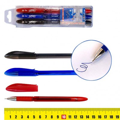 Набор ручек шариковых 3 цв, 0.7 мм, (синий, красный, черный) масло, рез.грип 5022-3 EasyOffice 