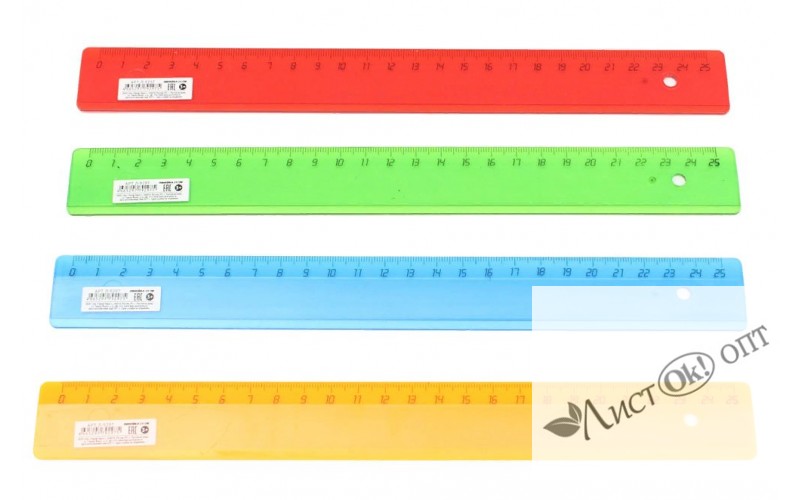 Линейка 25 см. ПРОЗРАЧНОЕ, ЦВЕТНОЕ АССОРТИ Л-9297 Проф-Пресс /1 /20 /0 /400