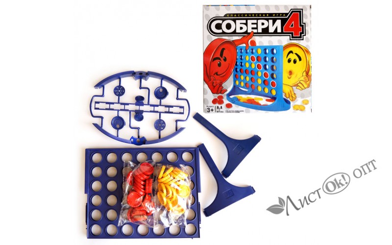 Игра настольная "Собери 4", 31х31х6см, пластик. 4831 J.Otten /1 /0 /0 /72