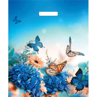 Пакет с прорубной ручкой 38*45 см "Бархатные бабочки, Нежные цветы" полиэтилен ВУР13523, ВУР22281 Ми