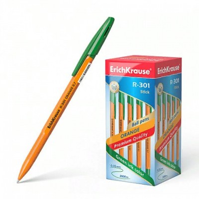 Ручка шариковая 0.7 мм зеленая "R-301 Orange Stick" 140мм корпус оранжевый ш/к 43197 ERICH KRAUSE /1