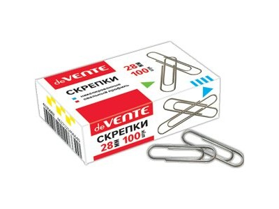 Скрепки канцелярские 28мм, 100шт, никелир., к/у 4135602 deVente 