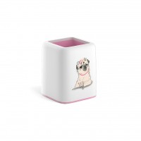 Подставка настольная пластиковая Forte, Chilling Dog, белая с розовой пастельной вставкой 55846 ERICH KRAUSE 