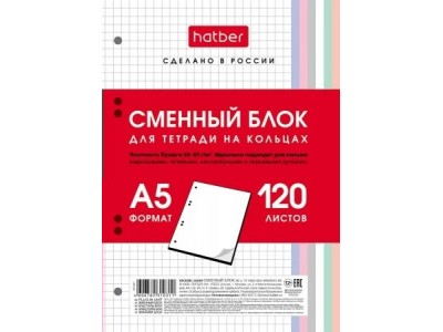 Сменный блок А5 120л. Универсальная перфорация, многоцветный срез 120СБ5В1_28950 Hatber 