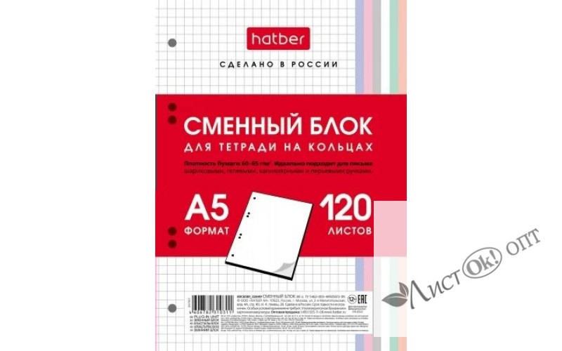 Сменный блок А5 120л. Универсальная перфорация, многоцветный срез 120СБ5В1_28950 Hatber 