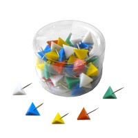 Кнопки силовые 60шт. цветные пирамидки, прозрачная пластиковая банка 1017(486В) 