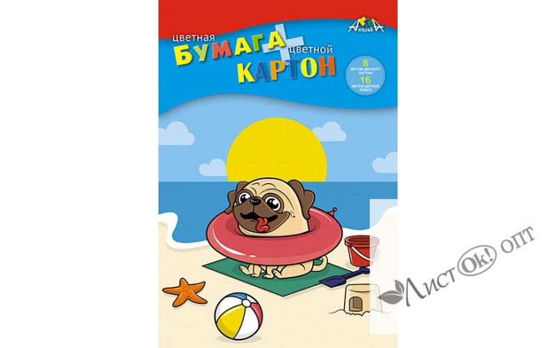 Картон цветной А4 8л, 8цв. + цветная бумага А4 16л, 8цв., 