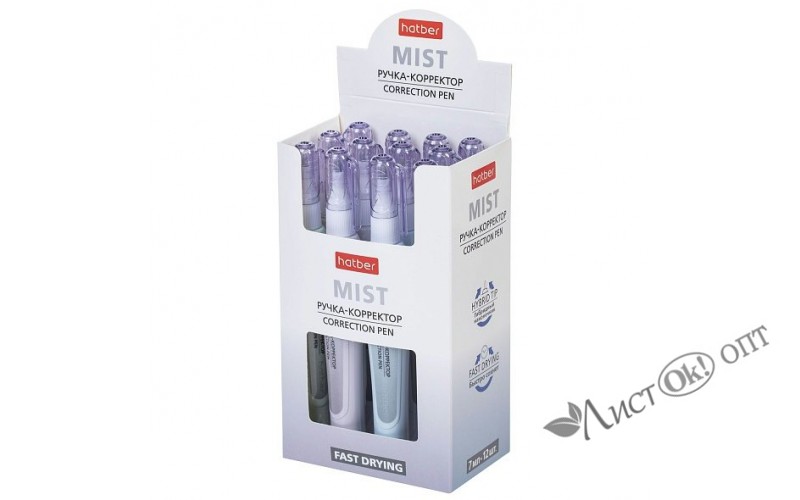 Корректор-ручка 7ml  Mist  с гибрид.наконечником с колпачком и клипом  в картонном дисплее CP_081346 Hatber 