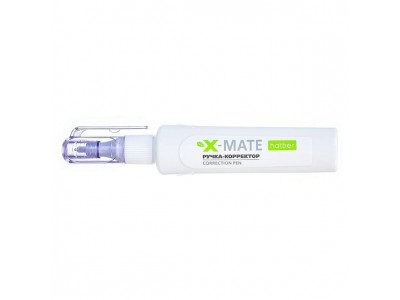 Корректор-ручка 6ml X-Mate  с гибрид.наконечником с колпачком и клипом  в картонном дисплее CP_081344 Hatber 