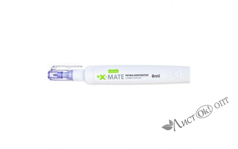 Корректор-ручка 8ml X-Mate  с гибрид.наконечником с колпачком и клипом  в картонном дисплее CP_081345 Hatber 