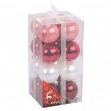 Набор шаров 6см 16шт пластик красный/розовый/белый, ПВХ коробка 231302 Льдинка 