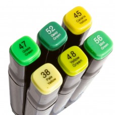 Набор Скетч-маркеров 6 цв. двухсторон, зеленые, пулевидный/клиновидный 1-6 мм, спиртовая основа, ПВХ упаковка AL7482 Alingar 