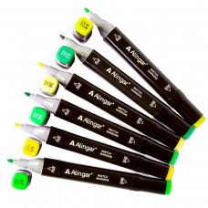 Набор Скетч-маркеров 6 цв. двухсторон, зеленые, пулевидный/клиновидный 1-6 мм, спиртовая основа, ПВХ упаковка AL7482 Alingar 