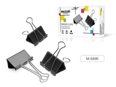 Зажим для бумаг 25мм, ЧЕРНЫЕ. металлические,  картонная упаковка M-6896 MAZARI 