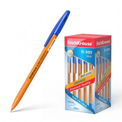 Ручка шариковая 0.7 мм синяя "R-301 Orange Stick" 140мм корпус оранжевый ш/к 43194 ERICH KRAUSE /1 /