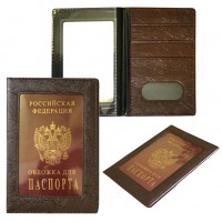 Обложка для паспорта с окошком, т.коричневая, экокожа 7558-3 J.Otten 