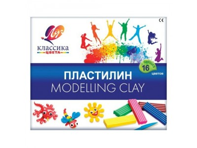 Пластилин 16цв. 320г. Классика.Детство, (16 цветов х 20 гр). + стек 20С 1329-08 Луч 