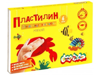 Пластилин 6цв. 90г. со стек. мягкий ПКМ06-П Каляка-Маляка 